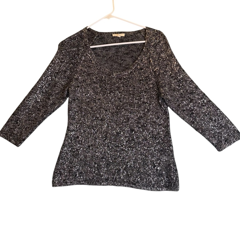 Eileen Fisher Loose Knit Metallic  Sweater Black Gray Small Linen Blend